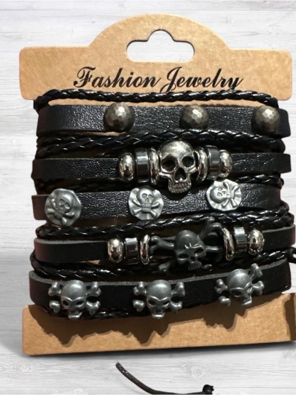 Men's Black Braided Leather Bracelet Set with Adjustable Knots